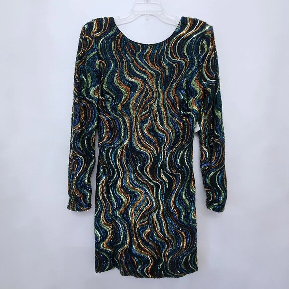 Dress the Population Black Label Nathalia Sequined Long-Sleeve Mini Dress XXL - Picture 2 of 16